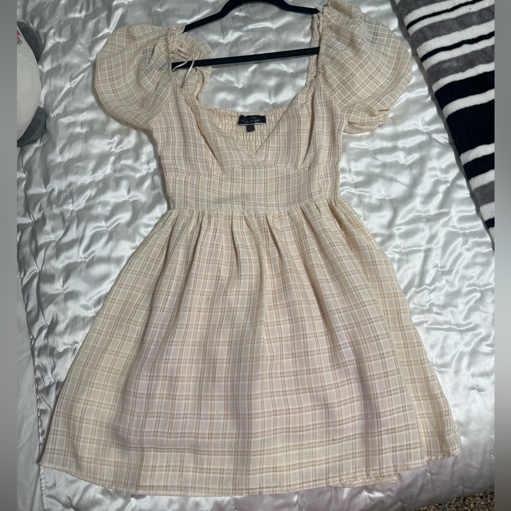 Blue Blush Plaid Puff Sleeve Dress